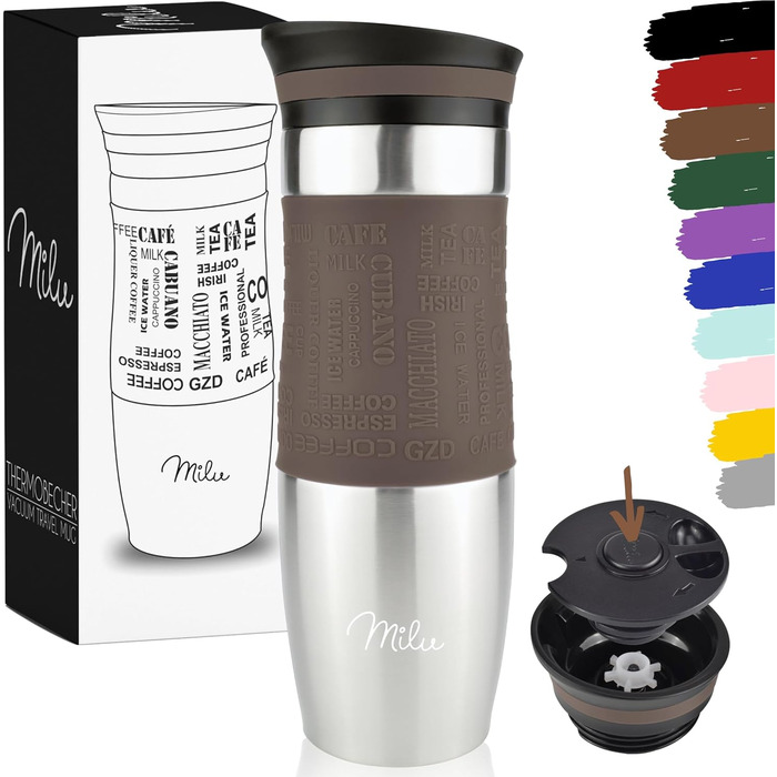 Термокружка Milu 370мл/450мл з нержавіючої сталі, ізольована, для кави, to go, без витоку, автокружка, термокружка, travel mug, коричнева