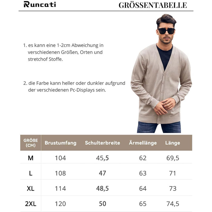 Чоловічий в'язаний кардиган Runcati без коміра V-подібний виріз, легка перехідна куртка сірого кольору, розмір M