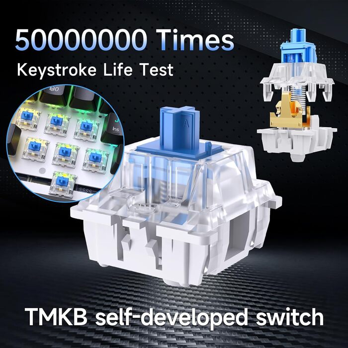 Ігрова клавіатура TMKB T63 з механічними клавішами Blue Switch, Bluetooth/2.4G/Кабель, чорна