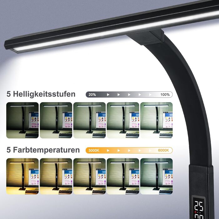 LED лампа настільна диммируемая 12W для офісу, дому та навчання, захист очей, світло дня, гнушийна шийка, 5 кольорів, плавне регулювання яскравості