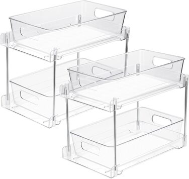 Cinnani 2 Pack 2-Tier Under Sink Shelf, Kitchen Cabinet, Refrigerator, Under Cabinet Organizer, Multifunctional Acrylic with Sliding Drawer Kitchen Shelf for Food Storage Containers, Spice Rack, Cosmetics