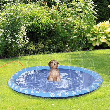 PawHut Splash Sprinkler Pad 170 см ігровий килимок для води для собак, антиковзаюча PVC-підстилка для вулиці блакитного кольору, ідеально підходить для літнього відпочинку в саду