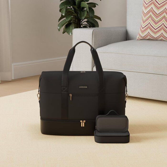 Спортивна сумка LOVEVOOK для подорожей: велика дорожня сумка-мішок 60L з відділенням для взуття (45x36x20cm, чорний)