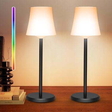 Настільна лампа LED акумуляторна бездротова 2 шт. з RGB підсвічуванням, димуванням, сенсорним керуванням, водонепроникна IP54 для спальні, вітальні, балкону