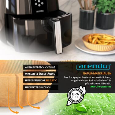 Арендо - Фритюрниця без олії XXL 5 літрів - Airfryer з цифровим дисплеєм, 1800W, 200°C, таймер, 7 програм, 3D циркуляція повітря, чорний