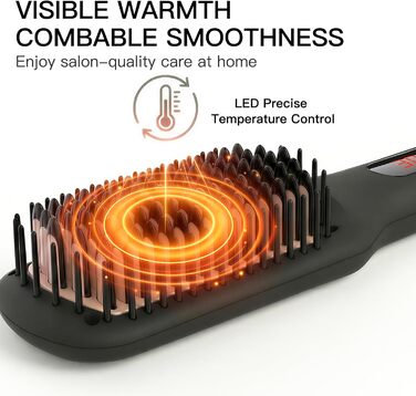 Плойка-щітка Megawise Pro Keramik з іонами - швидкий нагрів, захист від опіків, подвійна напруга, для домашнього використання (чорна)