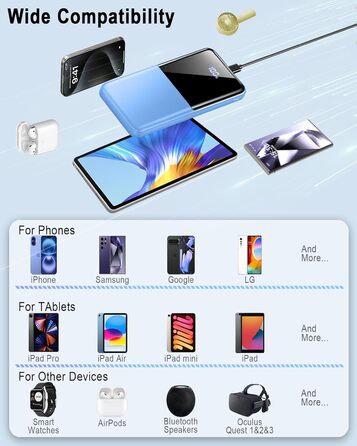 Power Bank 10000mAh, 22.5W, PD USB-C, для iPhone, Samsung та інших, чорний/синьо-чорний