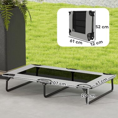 PawHut Лежанка для собак Outdoor, піднята лежанка для великих собак, складана, з сітчастою рамою зі сталі, для відпочинку на вулиці, кемпінгу, 107x61x20 см, сірий колір