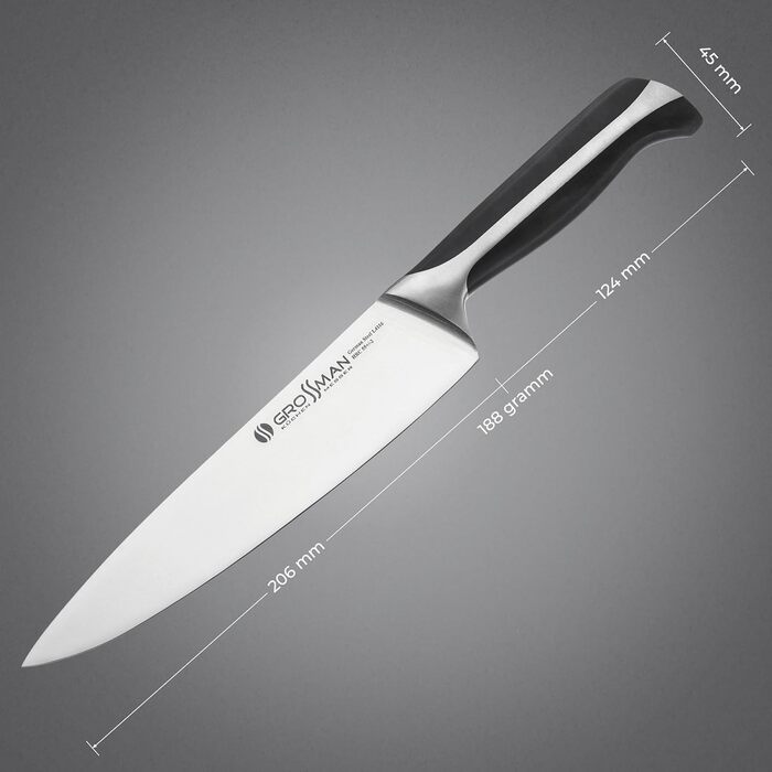 Ніж кухарський Grossman 002SH, 33 см, з нержавіючої сталі, ергономічна ручка