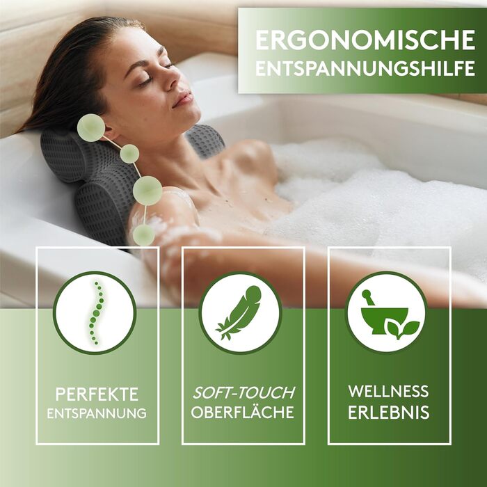 SilverRack Bathtub Pillow MEDIUM-SOFT [White 4D] - Neck Pillow for Bathtub with Suction Cups as Bathtub Accessory - Pillow for Bathtub - Bath Pillow with Ergonomic Fit (Z 1 Dark Grey)