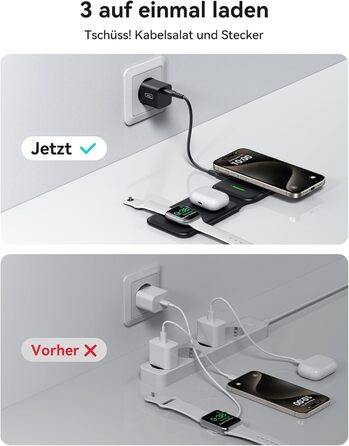 Станція зарядки MagSafe INIU 15W 3-в-1: для iPhone, Apple Watch, AirPods (з адаптером 20W та USB-C кабелем)