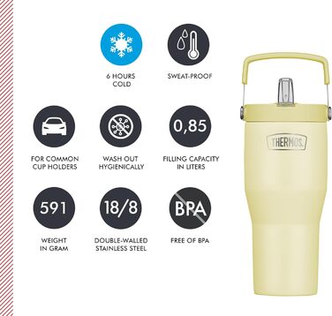 Термос REFRESHING SERIES з подвійними стінками, 0.85л, з трубочкою та ручкою, з нержавіючої сталі, Vanilla Matt