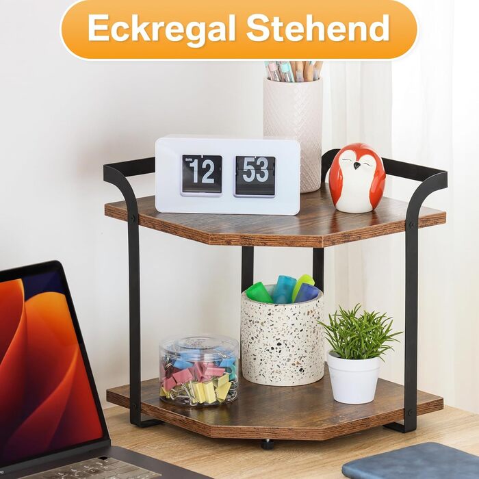 Corner shelf for kitchen with 2 tiers, spice rack wood, kitchen shelf, kitchen organizer, corner shelf for kitchen countertop, shelf for kitchen countertop, small shelf for kitchen, living room, office, 30 x 30 x 32cm