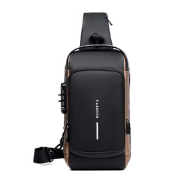 Сумка через плече FANDARE 2026 з USB-зарядкою, захистом від пароля та водонепроникним матеріалом. Ідеальна для подорожей, прогулянок та роботи - чорна/коричнева.