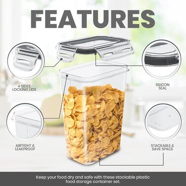 Набори контейнерів для зберігання KICHLY з кришкою (24 шт.) - герметичні контейнери для продуктів, BPA-free, для шафи/кухні, ідеальні для крупи, цукру, борошна та іншого