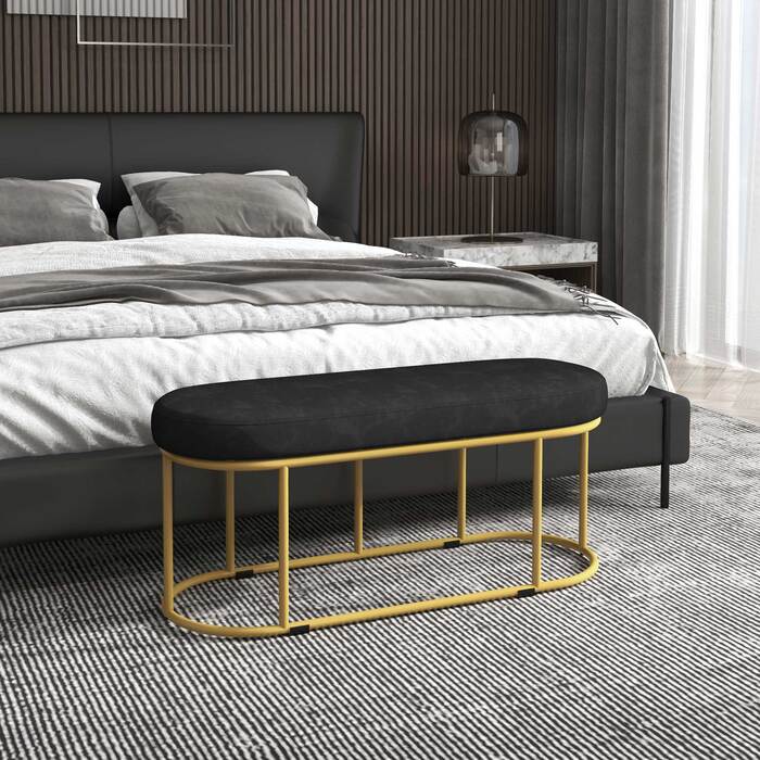 HOMCOM Upholstered Bench with Velvet Look - Seat Bench, Daybed Bench, Vanity Bench, Entryway Bench for Living Room, up to 200 kg, Steel, Blue | Aosom