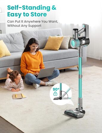 Бездротовий пилосос Dzaki 45000Pa з дисплеєм, антизаплутувальною насадкою та тривалою роботою для твердих поверхонь, килимів та шерсті тварин (блакитний)