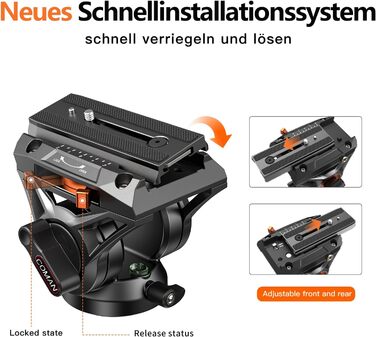 Штатив для камери COMAN 186см з алюмінію, 360° обертання та +/-90° нахил, відео штатив, максимальне навантаження 10кг