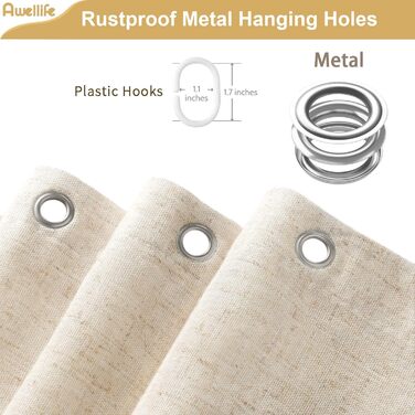 Завіса для душу Awellife з льону, стиль бохо, сільський дизайн, 183x183 см, кремовий колір