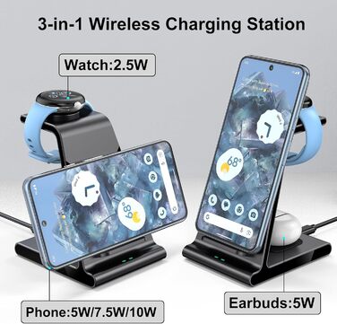 Бездротова зарядка для Google Pixel Watch 3/2 та Pixel 9 Pro/XL/9a/9/8a/8/Pixel 7/7a/7/6/5/4/3, Pixel Buds Pro/2 (без адаптера)