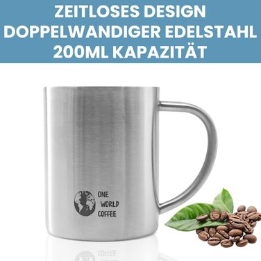 Набір для приготування кави One World Coffee® French Press та чашка з нержавіючої сталі, подарунковий набір для відпочинку на природі