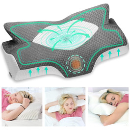 Ортопедична подушка Elviros з memory foam для тих, хто спить на боці, з підтримкою шиї, проти болю в шиї та плечах, 64 x 12,5/10,5 x 38 см, темно-сіра