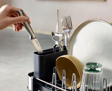 Сушарка для посуду Joseph Joseph Extend Extendable з підставкою для столових приборів, поворотним піддоном, нержавіюча сталь (Slim, сіра)
