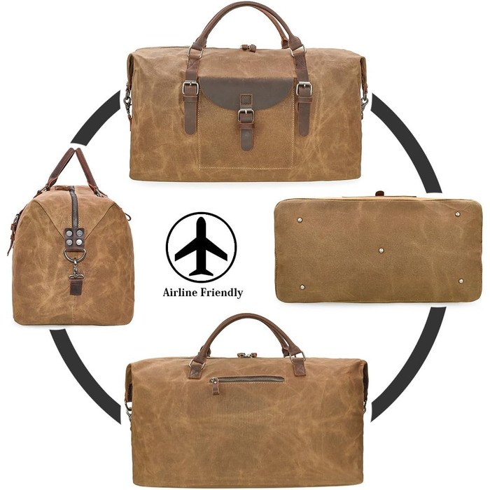 Travel Bag Men's Leather Waterproof Canvas Weekender Bag Large Capacity Travel Bag Unisex Vintage Carry-on Bag