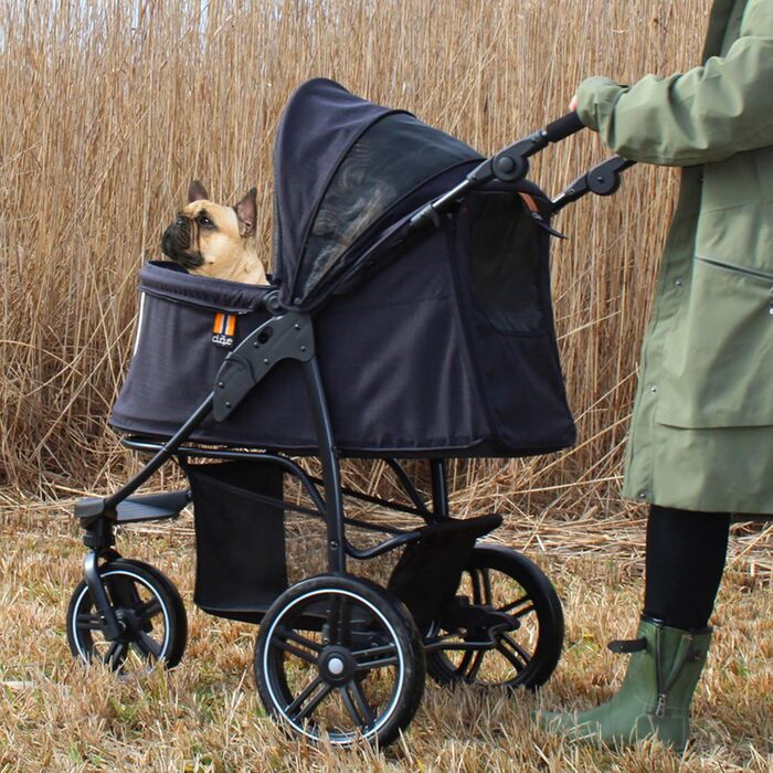 COOPER Складаний переносний візок для собак до 32 кг | Візок для тварин з регульованою висотою та кошиком для покупок | М'які ручки Soft Touch та світловідбиваючий дизайн | Ідеальний для транспортування домашніх тварин – Сірий