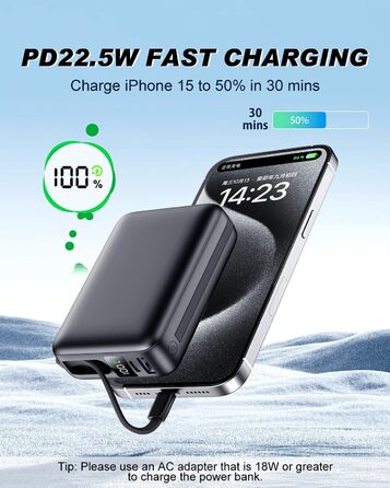 Power Bank 26800mAh: Портативний акумулятор з двома портами та кабелями, сумісний з iPhone та Android