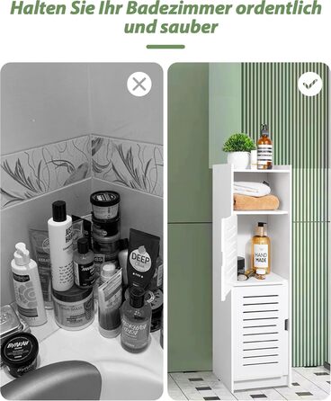 Aimu waterproof bathroom cabinets, bathroom storage units with open storage shelves, freestanding floor cabinets, corner organizers for bedroom, kitchen, hallway, white, 74x20x24 cm