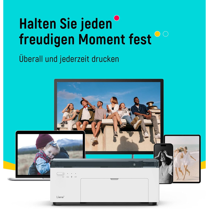 Портативний фотодрук для смартфонів Liene (10x15 см) + 2 пачки фотопаперу (20+80 аркушів), WiFi, сублімація, для iPhone/Android/PC, білий
