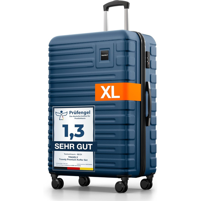 Чемодан Travely з полікарбонату, 77 см, XL, 100 л, з TSA замком, блакитний