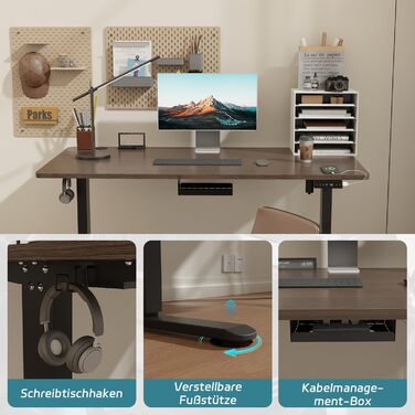 Електричний регульований стіл Airfish 140x70 см з кабельною гондолою, USB-роз'ємом, для офісу та дому. Стіл-трансформер з нагадуванням про сидячий спосіб життя (Нут)