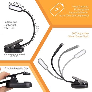 Нічна лампа-прищіпка для читання Toys4Boys з 8 LED, гнучка 360°, червоне світло для читання в ліжку