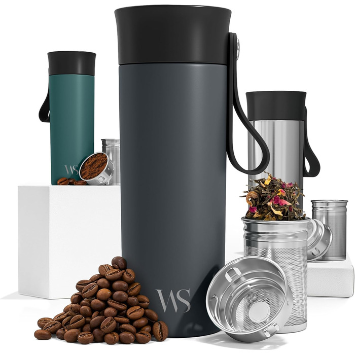 Термокружка для кави To-Go з нержавіючої сталі, 360 мл, витримує 4 години тепла та 8 годин холоду, BPA-free, з герметичним закриттям, сірий колір