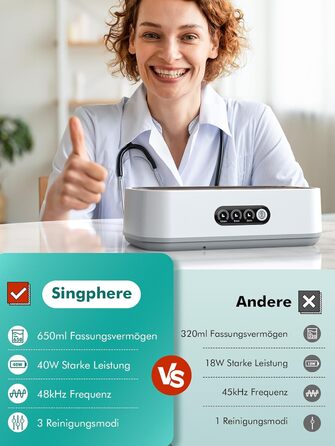 Ультразвукова мийка 650мл для глибокого очищення 360°, 48 кГц, One-Touch, для ювелірних виробів, скляного посуду, протезів