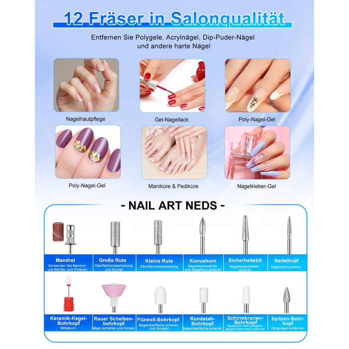 CozyZen Електрична шліфувальна машинка для нігтів Професійна: Комплект для догляду за нігтями з LCD-дисплеєм, керуванням рукою та ногою, тиха робота для акрилових, гелевих нігтів, манікюру та педикюру (Чорний Плюс)