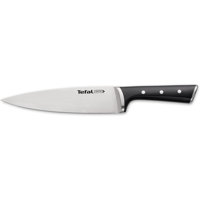 Ніж кухарський Tefal Ice Force 20 см, нержавіюча сталь, захист від корозії, вироблено в Німеччині, чорний K23202