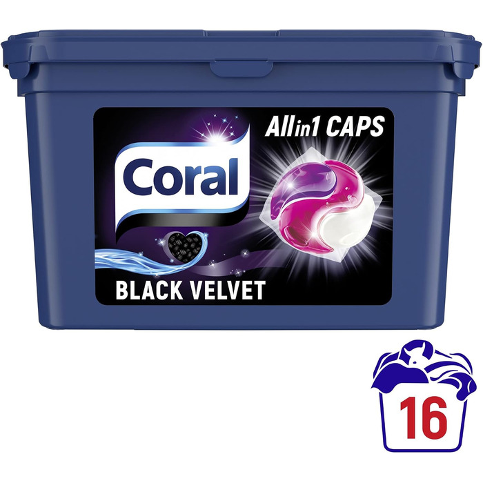 Капсули для прання темної білизни Coral Allin1 Black Velvet, тривалий аромат, 64 шт (4х16), 1356 г