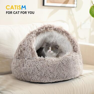 CATISM Cat Bed Washable Cat Sleeping Place for Cats Plush Pet Cat Head Pillow Cat Cushion Fluffy Kitten Puppy Snuggle Bed Pet Bed (Coffee - XL(60cm))
