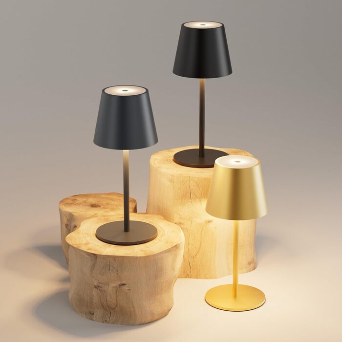 Світлодіодний акумуляторний настільний світильник 26 см, 5000mAh, IP54, чорний - кемпінговий ліхтар для ресторану, спальні, бару