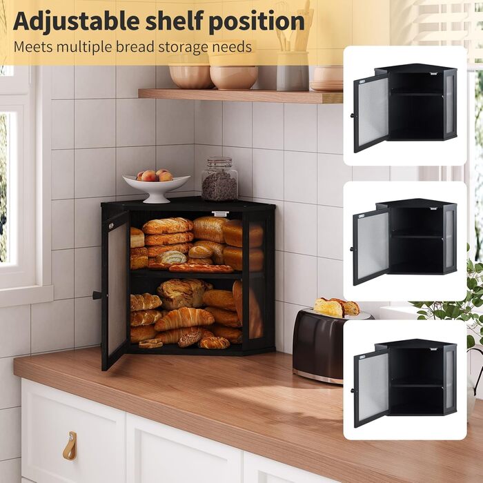 Бамбукова коробка для хліба на кухонну стільницю, контейнер для домашнього хліба, двоярусний, великий бамбуковий кухонний контейнер з вікном (Білий, середній) (Чорний, середній)