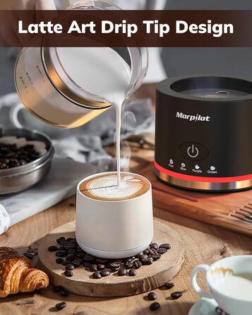 Morpilot Milk Frother Electric, 500ml 600W, 4 in 1 Milk Frother for Hot and Cold, Dishwasher Safe, Visual Glass, Latte Design, White (Black)