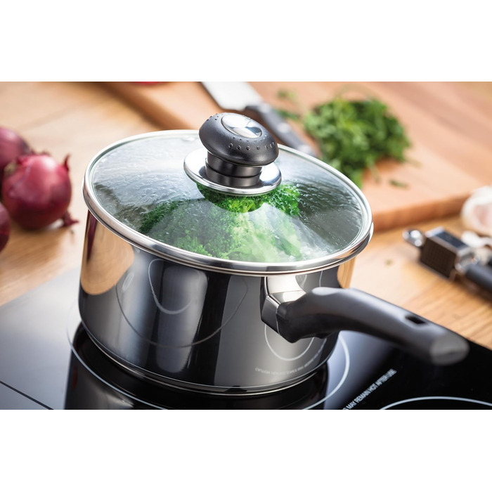 Judge Essentials Stainless Steel Cookware Set, 3-Piece Pot Set, 16 cm, 18 cm & 20 cm Pots, Glass Lids with Steam Vents, Induction Compatible