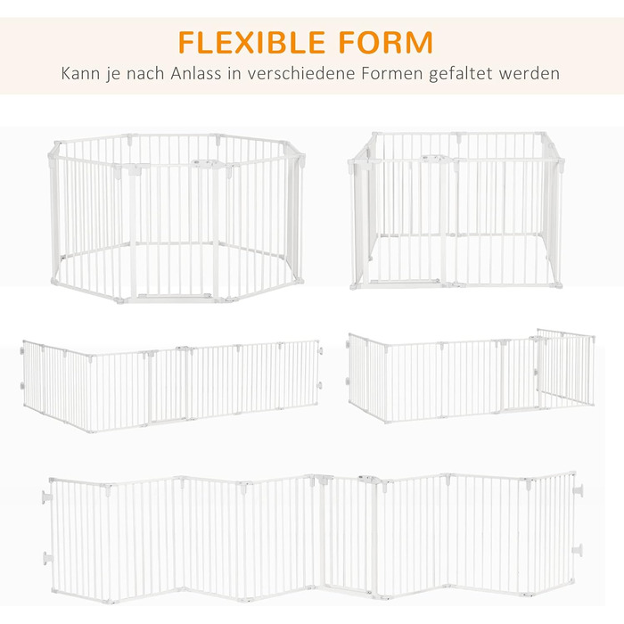 PawHut вольєр для цуценят/маленьких собак, захисний бар'єр з дверцятами, гнучкий, 8 панелей (60 x 76 см), білий