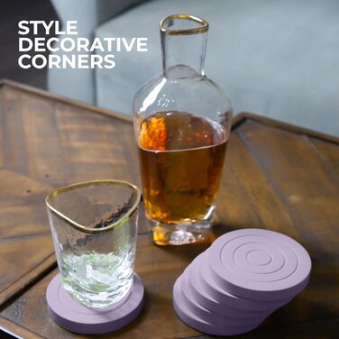Colorful Coaster Set made of Wood for Drinks - 6-Piece Set for Drinking Glasses, Table Protection for Every Table Type, Gift Set for All Occasions (Pastel Purple, Coasters)
