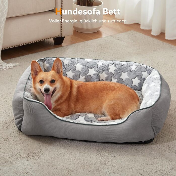 Крісло-лежанка для собак середніх порід FURTIME, кошик для собак, лежанка для собак, м'яка, з неслизьким покриттям, сіра/зірки, L (76x61x23 см)