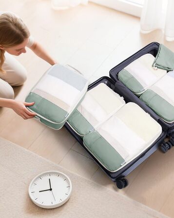 Набір органайзерів для валізи Narwey (6 шт.) - кубики для пакування з компресією, бежевий. Організація подорожей та зручне пакування речей.