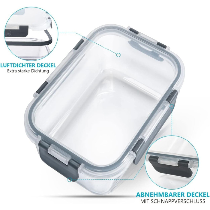 Набір контейнерів для їжі Igluu Meal Prep (5 шт.) – 1050 мл, Borosilikatglas, BPA-free, для мікрохвильовки, духовки, морозильника, посудомийної машини, витікання неможливе